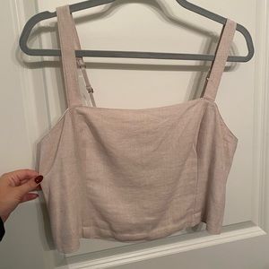 Cream linen cropped tank top